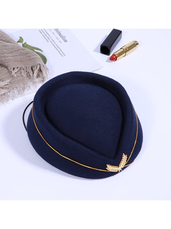 Woolen Blue Air Stewardess Hat Comfortable Fit Airline Costume Accessory