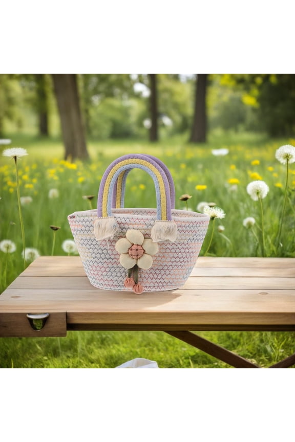 Woven Beach Tote Cotton Rope Bag For Women With Multi Color 1Pack Perfect For Vacation