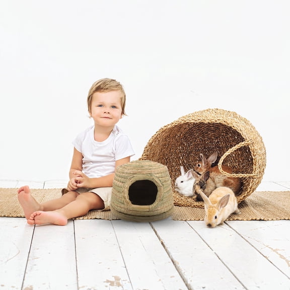 LOLIPPYY Woven Grass Rabbit Bed Light Green Indoor Nest for Hamsters and Rabbits
