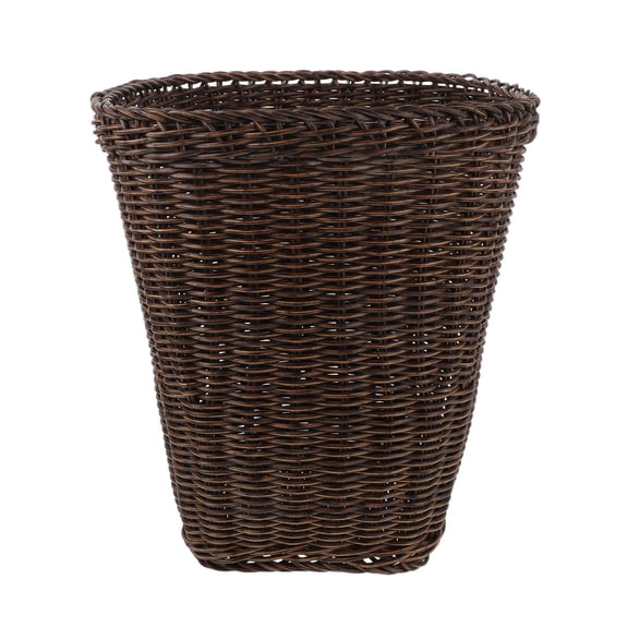 LOLIPPYY Woven Waste Paper Basket: Vintage Waste Paper Basket - Faux Rattan Trash Bin For Office Desk - Rustic Style Rectangular Decorative Garbage Can