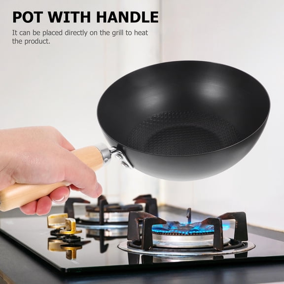 LOLIPPYY Wrought Iron Small Round Bottom Wok for Gas Stove Traditional Cooking Kitchen Pan