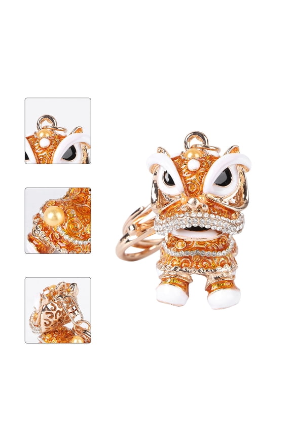 Yellow Lion Dancing Keychain, Creative Metal Key Holder and Keyring for Decoration