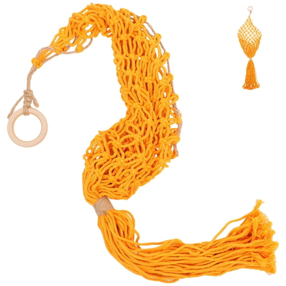 LOLIPPYY Yellow Macrame Woven Fruit Basket Hanging Mesh Bag for Vegetables and Fresh Fruit Storage