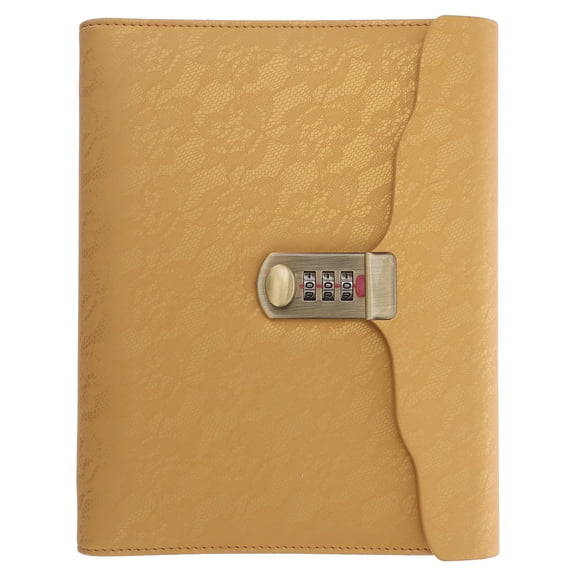LOLIPPYY Yellow A5 PU Memo Notepad with Combination Lock for Secure Daily Notes and Personal Planning