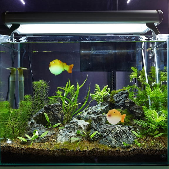 LOLIPPYY Yellow Plastic Small Puffer Fish Aquarium Decoration Fluorescent Effect Safe for Fish