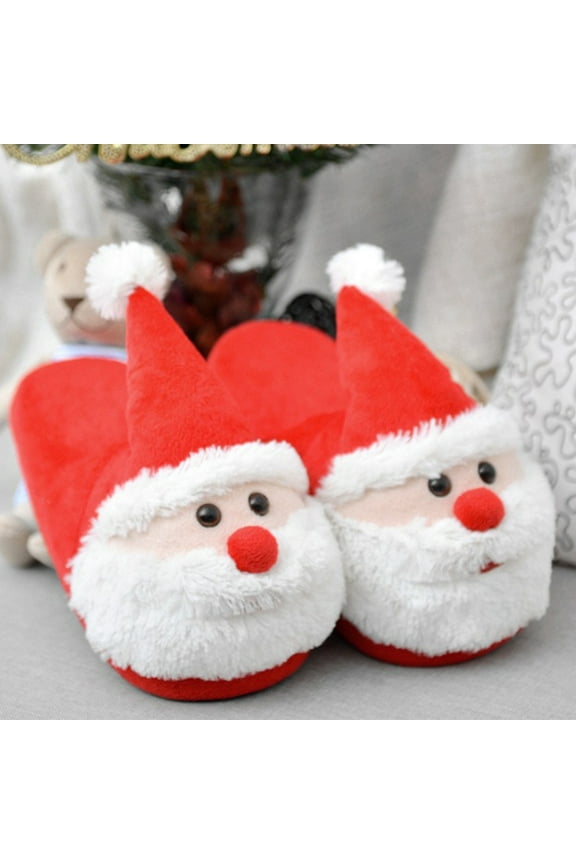 Fuzzy Christmas Slippers -On Shoes, 1 Pair Mute Indoor Footwear for Adults and Kids Family Use
