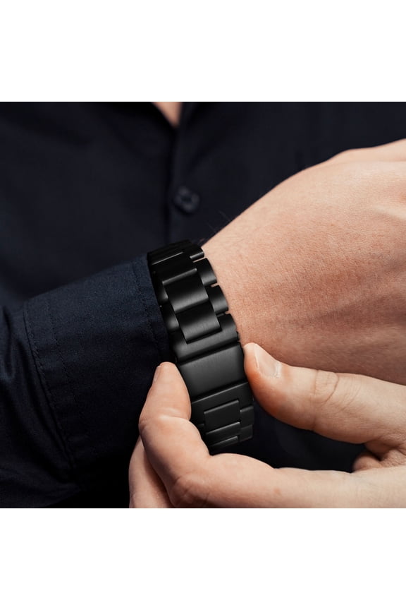 Black Metal Watch Bands Strap Set for Men and Women, Comfortable Business and Formal Style Replacement