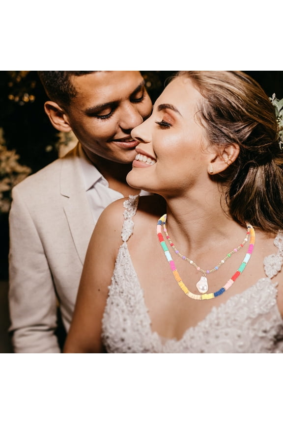 Multi-Colored Resin Neck Jewelry Set, Double Layer Pendant Necklace, Perfect Birthday Gift for Women