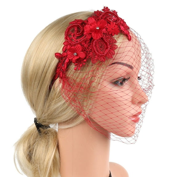LOLIPPYY sophisticated veil fascinator Veil Fascinator Headband Red 1Pack Minimalist Women