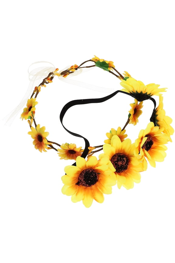 women flower headband Sunflower Headband Adjustable Ribbon Beach Events 2pcs