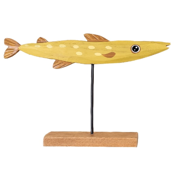 LOLIPPYY Handcrafted Wooden Fish Ornament for Home Decoration, 1 Piece Yellow, Unique Rustic Wood Art