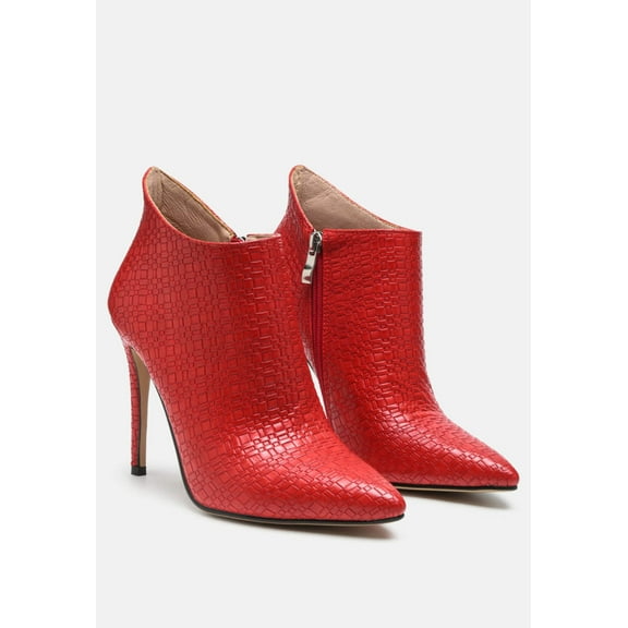 LOLITA Woven Texture Stiletto Boot in Red