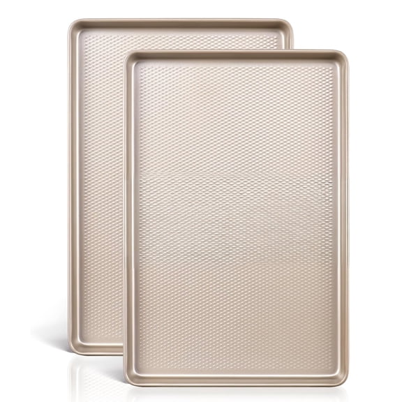 LOLLCY 2 Pack Jelly Roll Pan 15x10, Commercial Cookie Sheets for Baking with Diamond Texture Surface, 57% Thicker Carbon Steel Baking Sheet for Oven, Nonstick Cooking Tray
