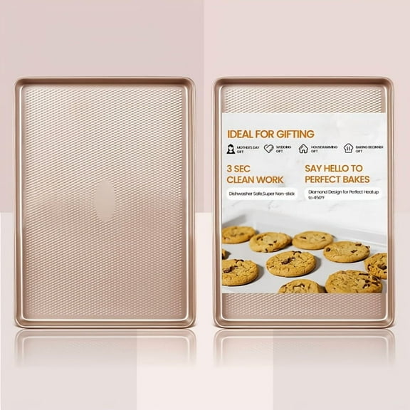 LOLLCY 2 Pack Jelly Roll Pan 15x10, Commercial Cookie Sheets for Baking with Diamond Texture Surface, 57% Thicker Carbon Steel Baking Sheet for Oven, Nonstick Cooking Tray