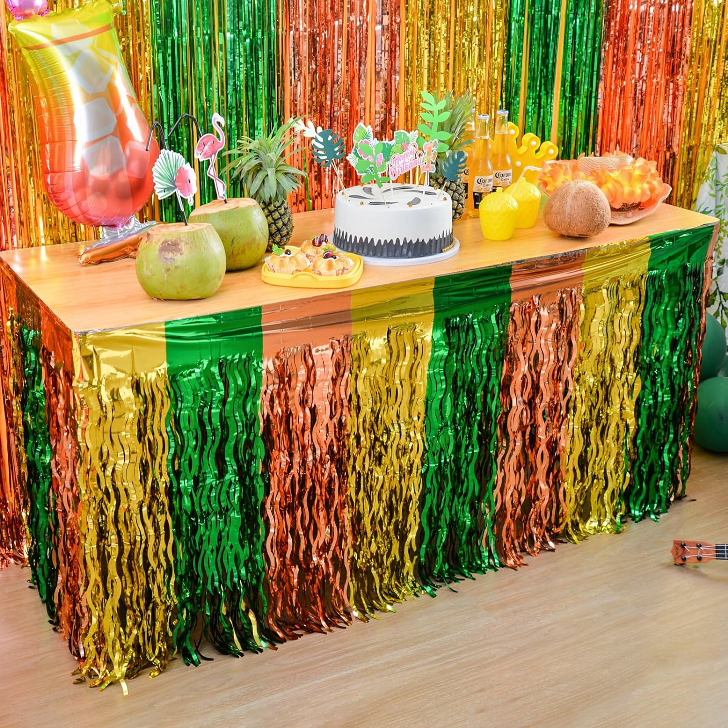 Playbees Luau Hawaiian Grass Table Skirt - 4 Pack - 9 Feet x 29 Inch