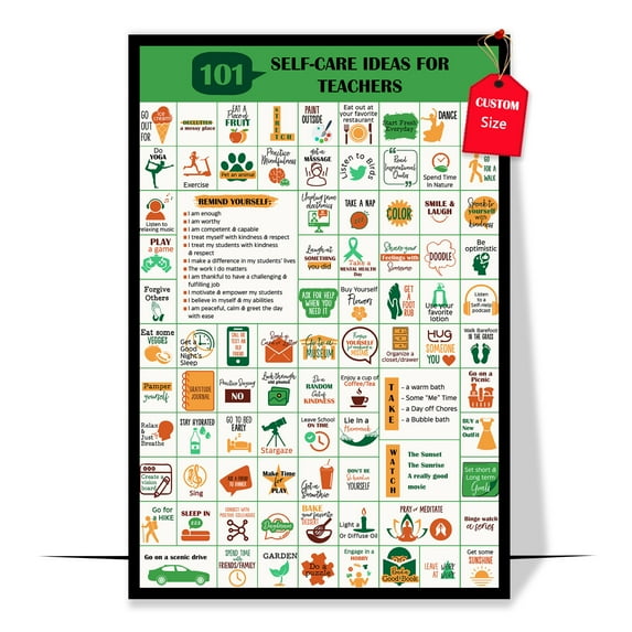 LOLUIS 101 Self-Care Ideas Poster For Teachers, Self Care Coping Skill Poster, Mental Health Poster for Kids Teens (Unframed 16"x24")