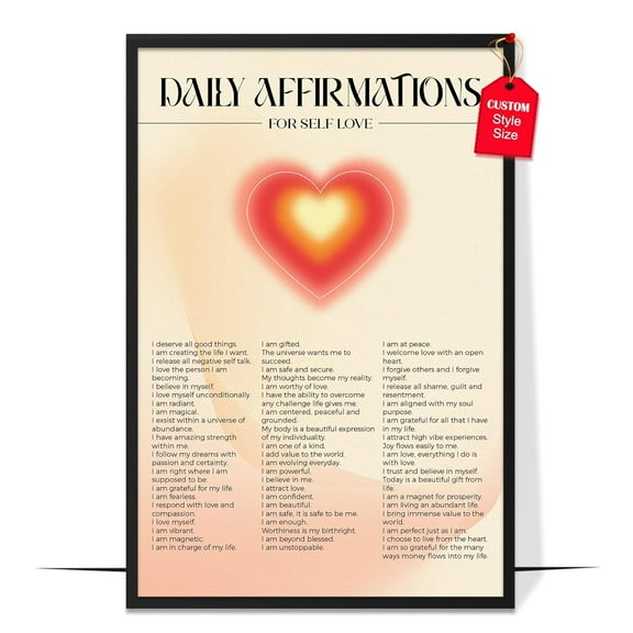 LOLUIS Aesthetic Wall Decor, Aura Energy Spiritual Gradient Trendy Print, Pink Mental Health Posters (Daily Affirmations Aura Poster, Unframed 8"x12")