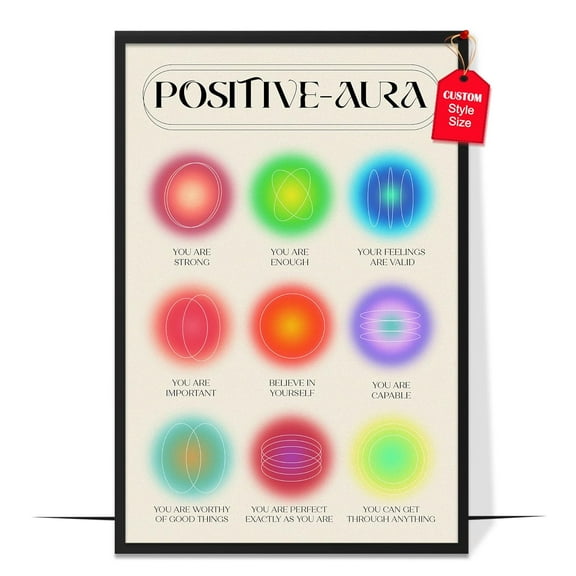 LOLUIS Aesthetic Wall Decor, Aura Energy Spiritual Gradient Trendy Print, Pink Mental Health Posters(Positive Aura Poster, Unframed 8"x12")