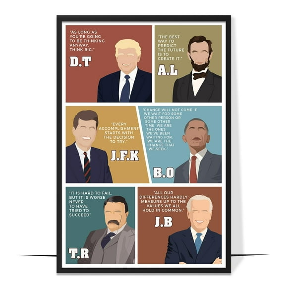 LOLUIS American President Motivational Quotes Wall Art, Inspirational History Presidents of the United States Quotes Decor, US Presidents Poster (Unframed 16"x24")