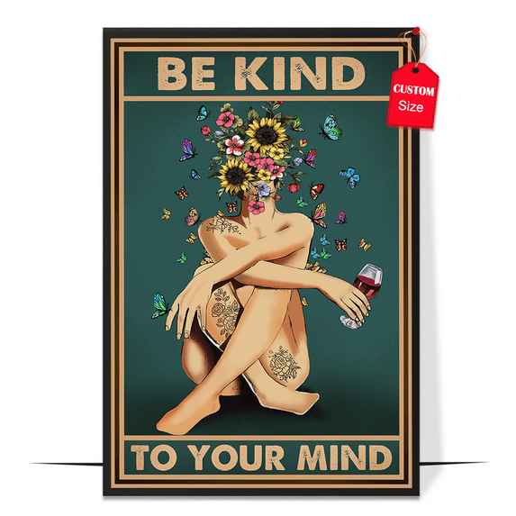 LOLUIS Be Kind To Your Mind Poster, Vintage Mental Health Awareness Posters, Therapy Counseling Wall Art Home Office Decor DS6 (Unframed 16"x24")