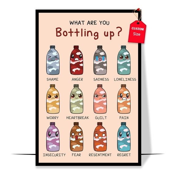 LOLUIS Bottling Up Feelings Poster, Mental Health Poster for Classroom School Counsellor, Therapist Office Decor (Unframed 16"x24")