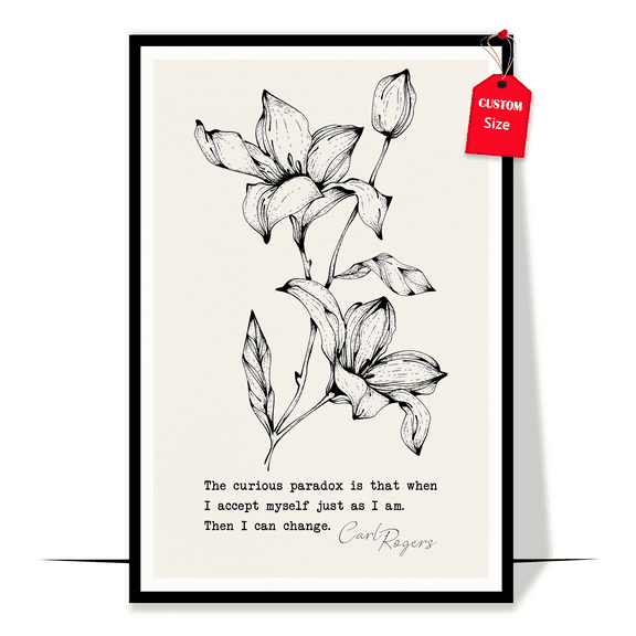 LOLUIS Carl Rogers Quote Poster, Flower Mental Health Poster, Botanical Decor Therapy Office (Unframed 16"x24")