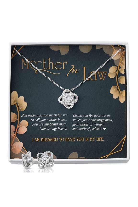 Gifts for Women, Birthday Mother's Day Wedding Valentine Christmas Jewelry Gifts, Mother In Law Necklace (Mother In Law, Love Knot Necklace And Earrings Set)