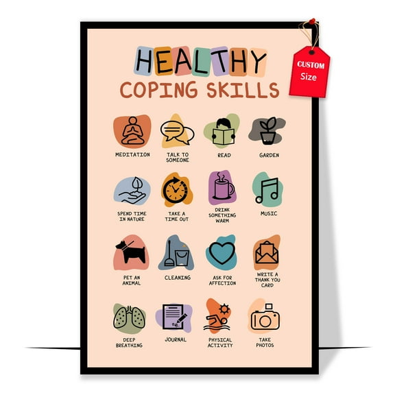 LOLUIS Healthy Coping Skills Poster, Mental Health Poster for Classroom, Therapy Counseling Wall Art (Unframed 11"x17")