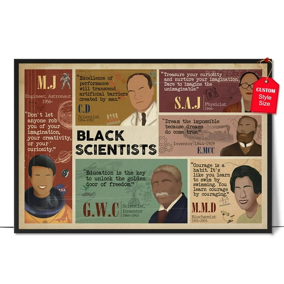 LOLUIS Inspirational Quotes Wall Art, Science Education Print Decor for Classroom Bulletin Board Office, Black Scientist Poster (Famous Black Scientist, Unframed 17"x11")