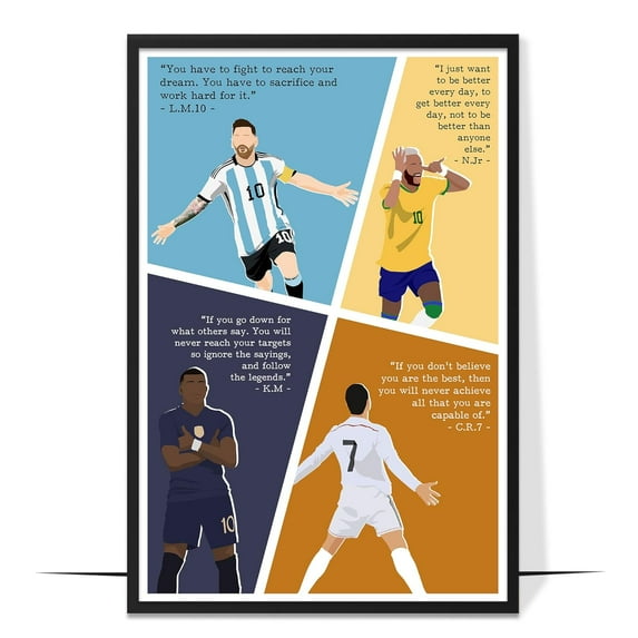 LOLUIS Inspirational Quotes Wall Art, Sports Motivational Art Print Decor Gifts for Home Office, Soccer Superstars Poster (Unframed 11"x17")