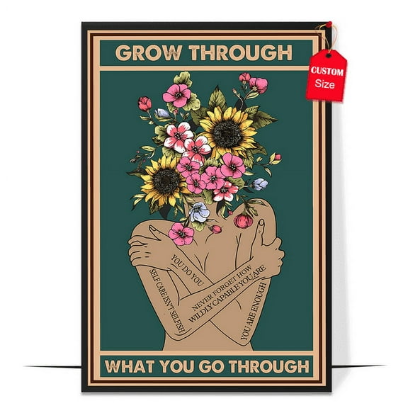 LOLUIS Inspirational Vintage Mental Health Awareness Wall Art, Counseling Therapy Positive Office Decor, Grow Through What You Go Through Poster DS1