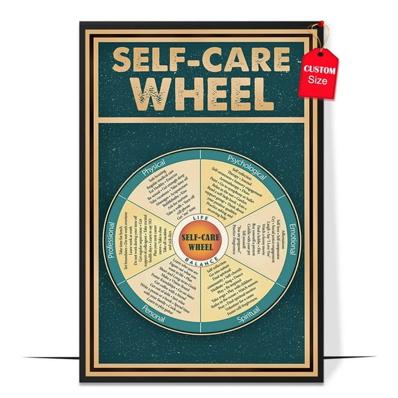LOLUIS Self Care Wheel Poster, Vintage Mental Health Awareness Posters, Therapy Counseling Wall Art Home Office Decor DS1 (Unframed 16"x24")
