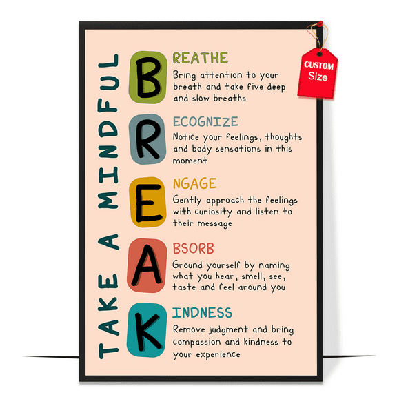 LOLUIS Take a Mindful Poster, Boho Mental Health Posters for Classroom Therapy Office (Unframed 11"x17")