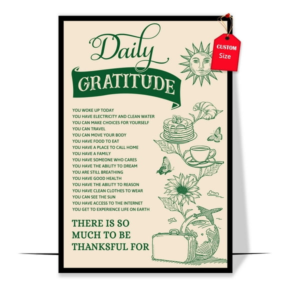 LOLUIS Vintage Green Inspirational Quotes Daily Gratitude Posters, Motivational Wall Art for Room Aesthetic (Unframed 11"x17")