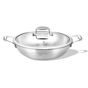 LOLYKITCH 12 Inch Tri-Ply Stainless Steel Wok Pan with Lid,Deep Frying Pan,5 QT Saute Pan,Jumbo Cooker,Induction Wok,Suit for All Stove,Dishwasher and Oven Safe.