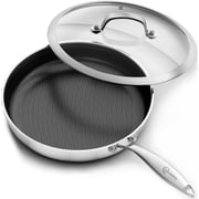 LOLYKITCH Tri-Ply Hybrid Non-Stick Frying Pan with Lid,12 inch Skillet,Induction Cooking Pan,Dishwasher and Oven Safe,Detachable Handle.