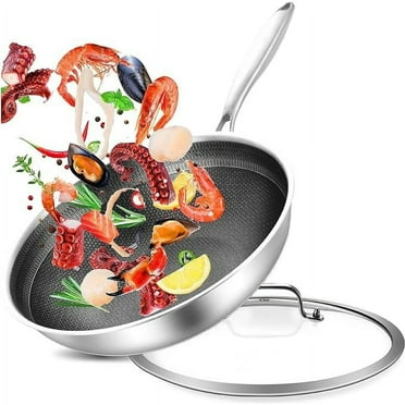 LOLYKITCH Tri-ply Hybrid Non-Stick Frying Pan with Lid,12 inch Skillet,Induction Cooking Pan,Dishwasher and Oven Safe,Detachable Handle.