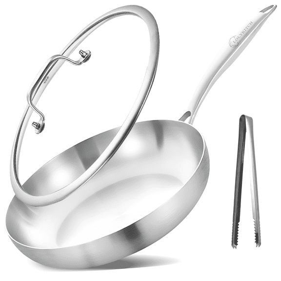 LOLYKITCH 12-Inch Tri-Ply Stainless Steel Chef's Pan with Lid, Induction-Compatible, Dishwasher & Oven Safe