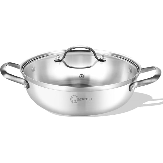 LOLYKITCH 13 inch Tri-Ply Stainless Steel Sauté Pan with Lid,Everyday ...