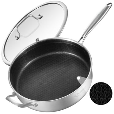 LOLYKITCH Tri-Ply Stainless Steel Non- stick 6 QT Sauté Pan with Lid,12 inch Deep Frying Pan,Jumbo Cooker,Dishwasher and Oven Safe,Detachable Handle