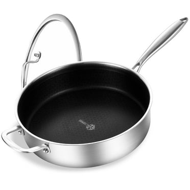 LOLYKITCH 6 QT Tri-Ply Stainless Steel Non stick Sauté Pan with Lid,12 inch Deep Frying pan,Large Skillet,Pot, Stove,Jumbo Cooker,Induction Pan,Dishwasher and Oven Safe.(Detachable Handle)