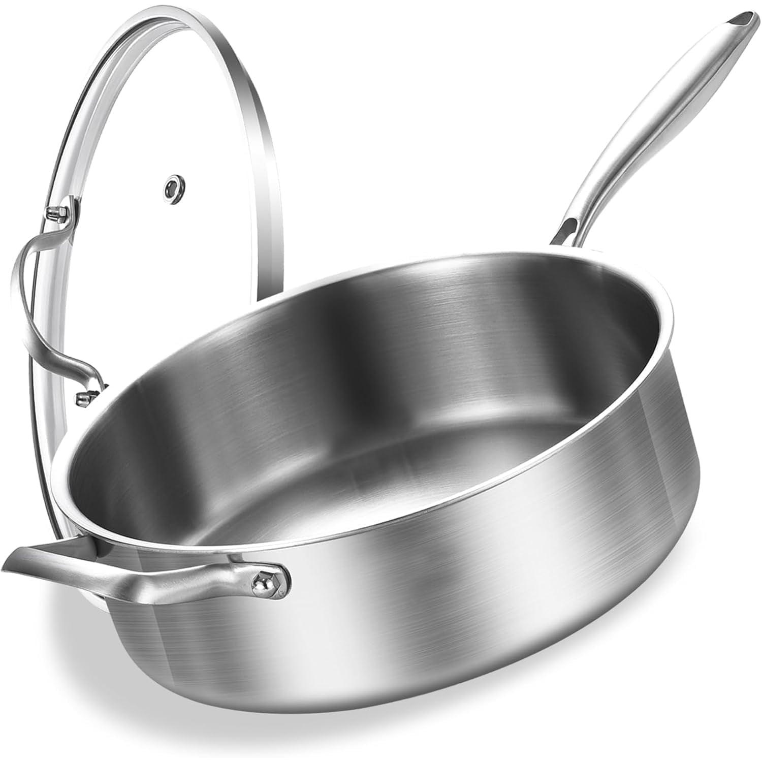 LOLYKITCH 7 QT Tri-Ply Stainless Steel Sauté Pan with Lid,12 inch Deep ...