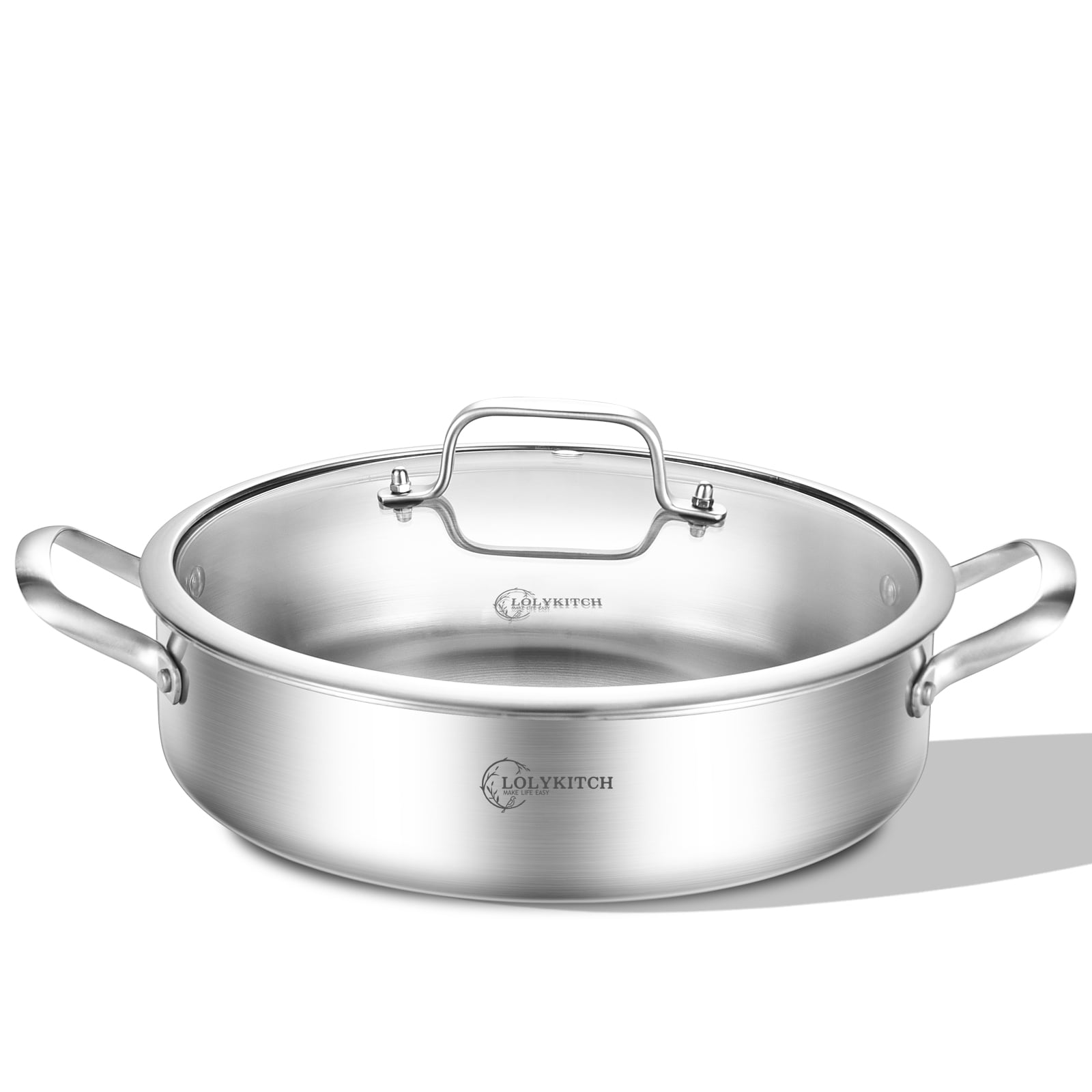 LOLYKITCH 7 Quarts TriPly Stainless Steel Sauté Pan with Lid,12 Inch