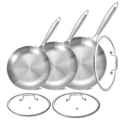 LOLYKITCH Tri-ply Stainless Steel Frying Pans Set with Lids,8-10-12 inch Skillets,Induction Cooking Pans,Dishwasher and Oven Safe.