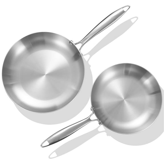 LOLYKITCH Tri-ply Stainless Steel Frying Pan Set,8.5-10 inch Skillets,Induction Cooking Pans,Dishwasher and Oven Safe.