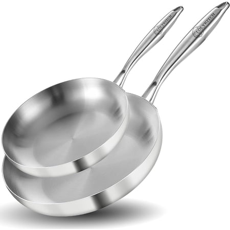LOLYKITCH Tri-ply Stainless Steel Frying Pan Set,8.5-12 inch Skillets,Induction Cooking Pans,Dishwasher and Oven Safe.