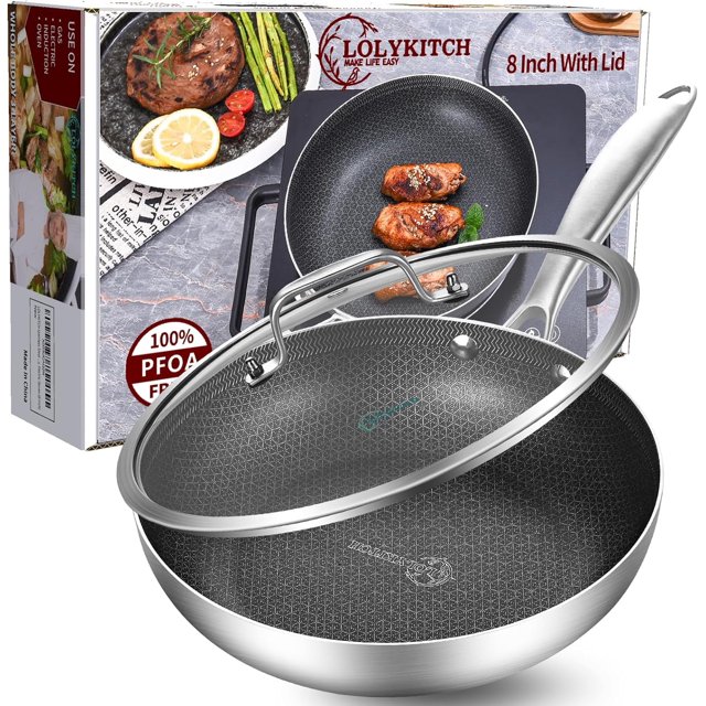 LOLYKITCH 8 Inch Triply Hybrid Stainless Steel Frying Pan with Lid