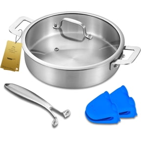 LOLYKITCH Sauté Pan, 7 QT Tri-Ply Stainless Steel Deep Cooking Pot, 12 Inch Everyday Pan with Lid, Large Induction Frying Skillet Compatible with All Cooktops, Two Ergonomic Handles for Conversion