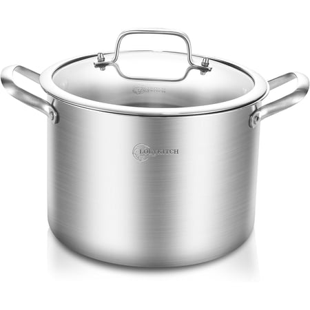 LOLYKITCH Tri-ply Stainless Steel Stock Pot with Lid,8QT Induction Cooking Pot,Dishwasher and Oven Safe.