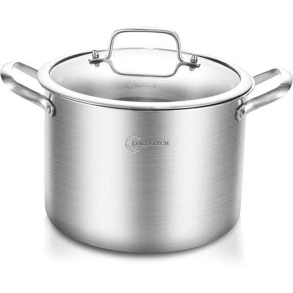LOLYKITCH Tri-ply Stainless Steel Stock Pot with Lid,8QT Induction Cooking Pot,Dishwasher and Oven Safe.
